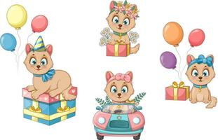 Collection of cute cartoon kittens for greeting cards vector