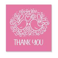 Thank you car with Love birds  isolated on pink background. vector