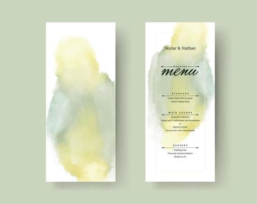 Modern Watercolor Splash Wedding Menu Card Template