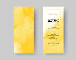 Minimal Yellow Watercolor Wedding Menu Card Template vector