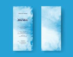 Modern Blue Watercolor Wedding Menu Card Template