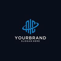 NC initial monogram logo with hexagonal shape and swoosh design vector
