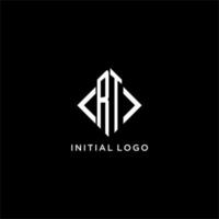 RT initial monogram with rhombus shape logo design vector