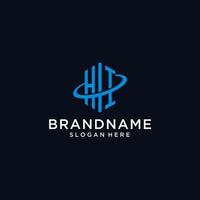 HI initial monogram logo with hexagonal shape and swoosh design vector