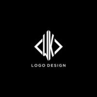 WK initial monogram with rhombus shape logo design vector