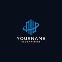 MW initial monogram logo with hexagonal shape and swoosh design vector