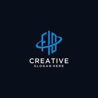 FD initial monogram logo with hexagonal shape and swoosh design vector