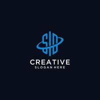 SD initial monogram logo with hexagonal shape and swoosh design vector