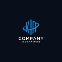 KN initial monogram logo with hexagonal shape and swoosh design vector