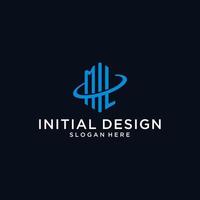 ML initial monogram logo with hexagonal shape and swoosh design vector
