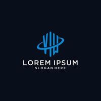 VM initial monogram logo with hexagonal shape and swoosh design vector
