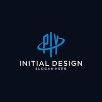 PY initial monogram logo with hexagonal shape and swoosh design vector