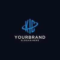 KC initial monogram logo with hexagonal shape and swoosh design vector