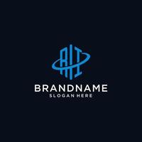 RI initial monogram logo with hexagonal shape and swoosh design vector