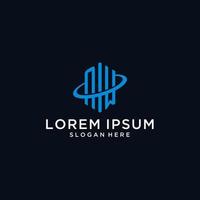 NM initial monogram logo with hexagonal shape and swoosh design vector
