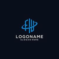 FU initial monogram logo with hexagonal shape and swoosh design vector