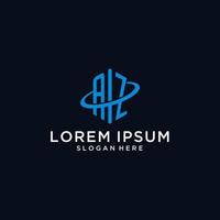 AZ initial monogram logo with hexagonal shape and swoosh design vector