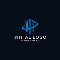 VT initial monogram logo with hexagonal shape and swoosh design vector