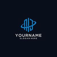 NJ initial monogram logo with hexagonal shape and swoosh design vector