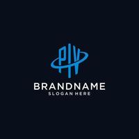 PV initial monogram logo with hexagonal shape and swoosh design vector