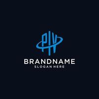 PV initial monogram logo with hexagonal shape and swoosh design vector