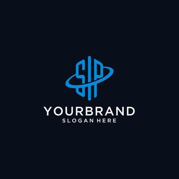 SP initial monogram logo with hexagonal shape and swoosh design vector