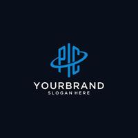 PC initial monogram logo with hexagonal shape and swoosh design vector