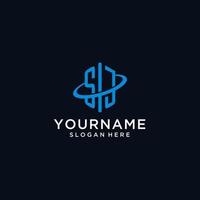 SJ initial monogram logo with hexagonal shape and swoosh design vector