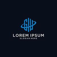 GM initial monogram logo with hexagonal shape and swoosh design vector