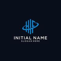 HF initial monogram logo with hexagonal shape and swoosh design vector