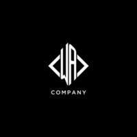 WA initial monogram with rhombus shape logo design vector