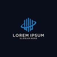 WM initial monogram logo with hexagonal shape and swoosh design vector