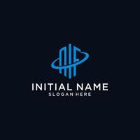 NF initial monogram logo with hexagonal shape and swoosh design vector