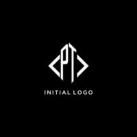 monograma inicial pt con diseño de logotipo en forma de rombo vector