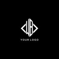 WB initial monogram with rhombus shape logo design vector