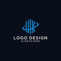 UK initial monogram logo with hexagonal shape and swoosh design vector