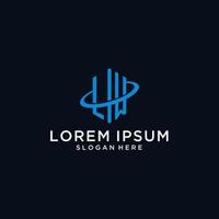 LM initial monogram logo with hexagonal shape and swoosh design vector