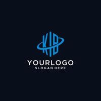 KB initial monogram logo with hexagonal shape and swoosh design vector
