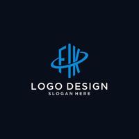 FK initial monogram logo with hexagonal shape and swoosh design vector