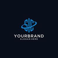 SC initial monogram logo with hexagonal shape and swoosh design vector