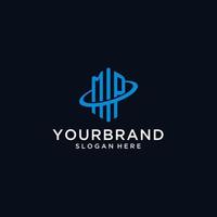 MP initial monogram logo with hexagonal shape and swoosh design vector