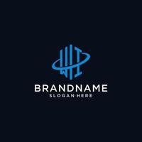 WI initial monogram logo with hexagonal shape and swoosh design vector