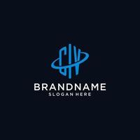 CV initial monogram logo with hexagonal shape and swoosh design vector