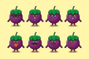 Set kawaii Mangosteen cartoon with expressions vector