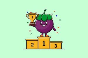 Cute cartoon Mangosteen character the first winner vector