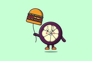 Cute cartoon Mangosteen float with burger balloon vector