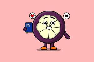 Cute cartoon Mangosteen character holding book vector