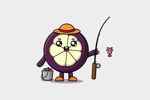 personaje de pesca listo de mangostán de dibujos animados lindo vector