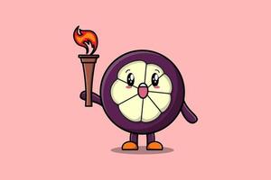 cute Mangosteen cartoon holding fire torch vector