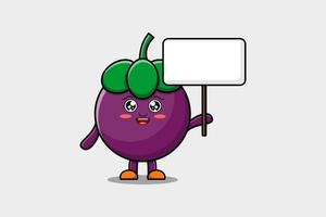 Cute cartoon Mangosteen character hold blank board vector